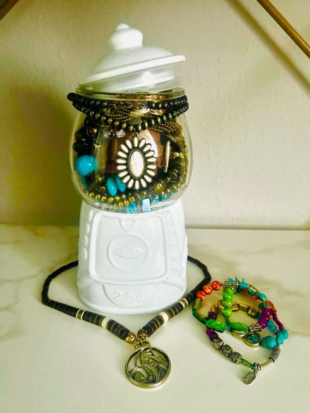 White Ceramic Gumball Jar Decorative jewelry jar